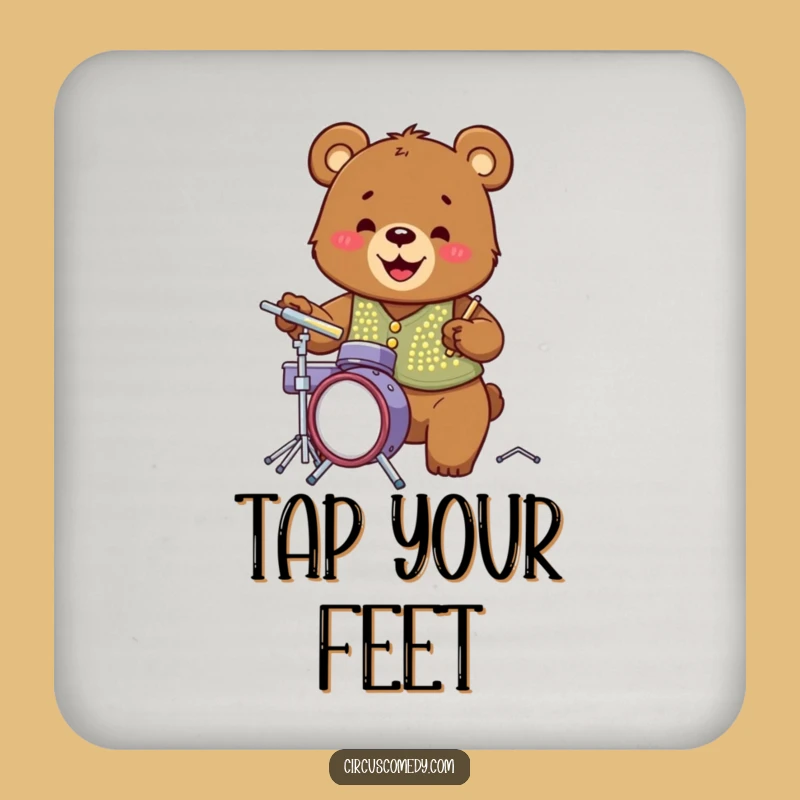 Funny Bear Drummer Coasters: Hilarious Disco Vest Bear Set for Music Lovers, Great Gift!