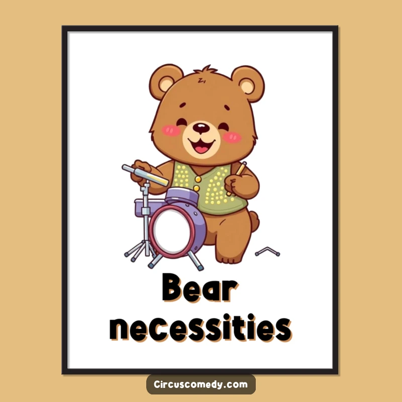 Funny Bear Drummer Poster: Hilarious Disco Vest Bear Art, Perfect for Music Lovers Gift!