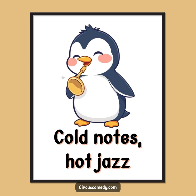 Funny Penguin Trumpet Poster: Adorable Arctic Musician Brings Joy, a Perfect Wall Art Gift