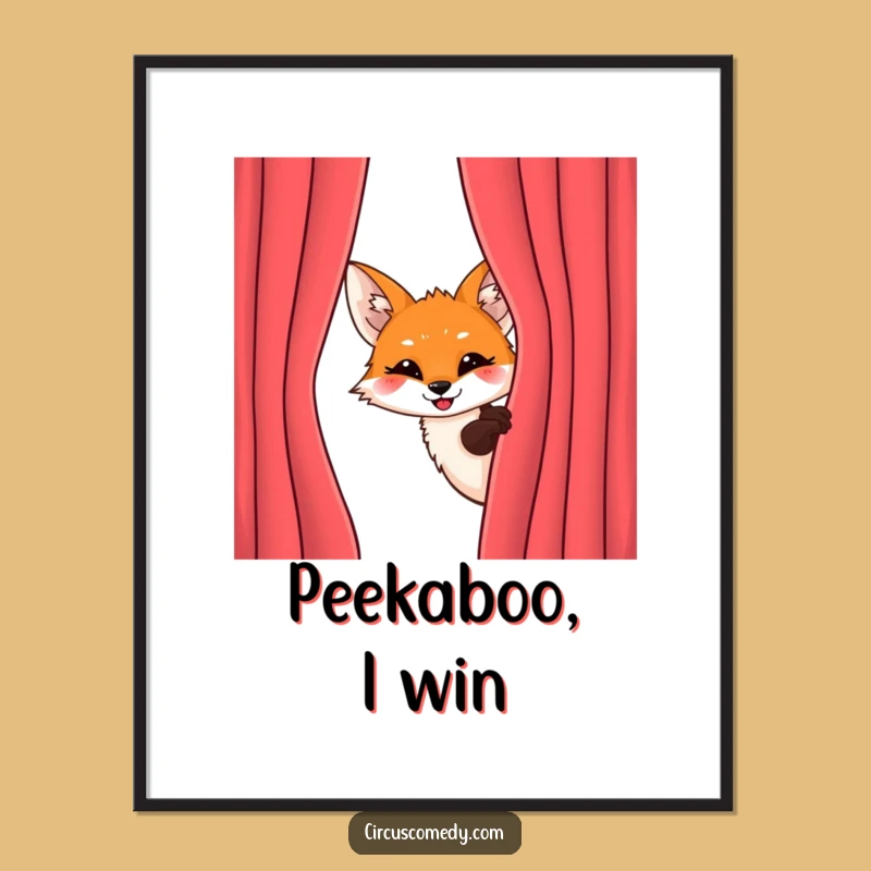Funny Fox Behind Curtain Poster - Mischievous Wall Art for a Grinning Good Time