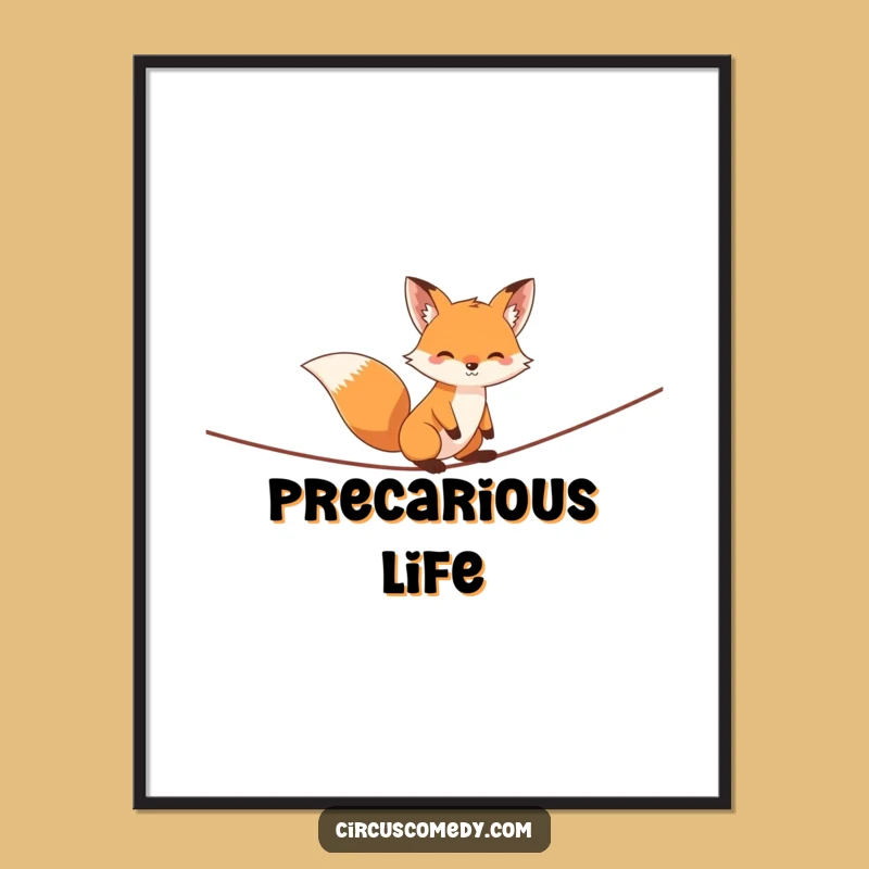 Funny Fox Tightrope Poster - Mischievous Wall Art Gift