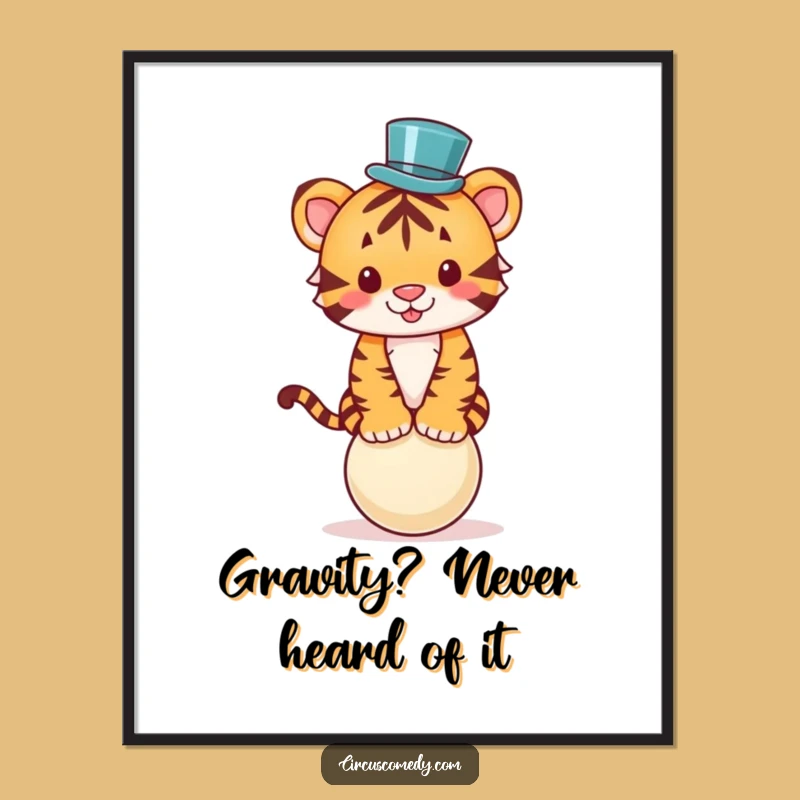 Funny Tiger Top Hat Balancing Poster: Hilarious Wall Art, Perfect Gift!
