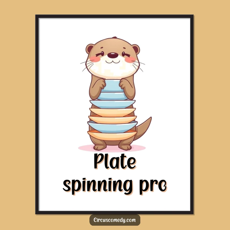 Funny Otter Balancing Plates Poster: Whimsical Wall Art!