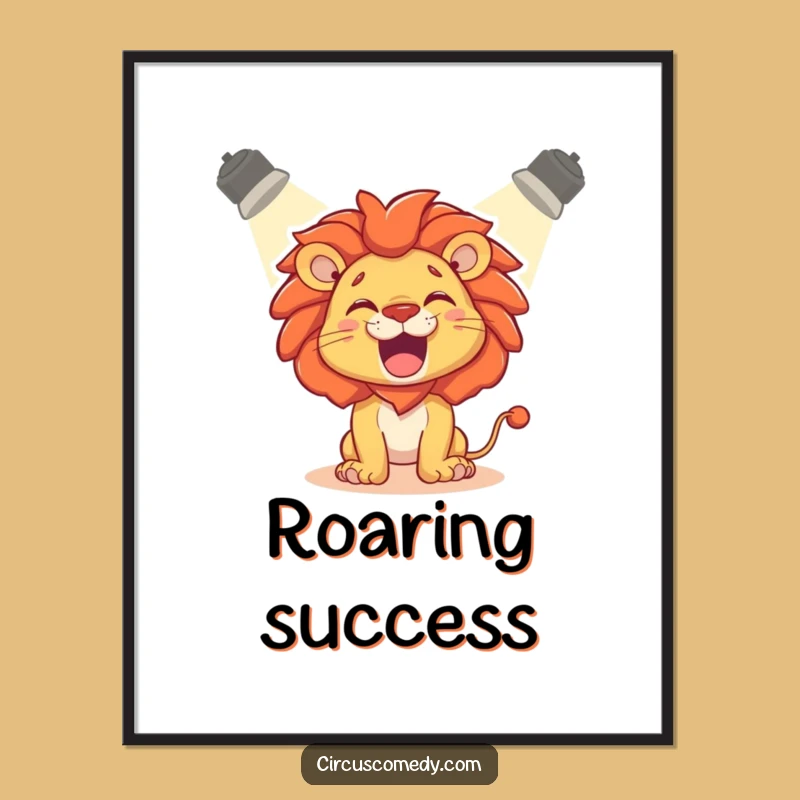 Funny Lion Roaring Poster: Dramatic Spotlight Wall Art Gift