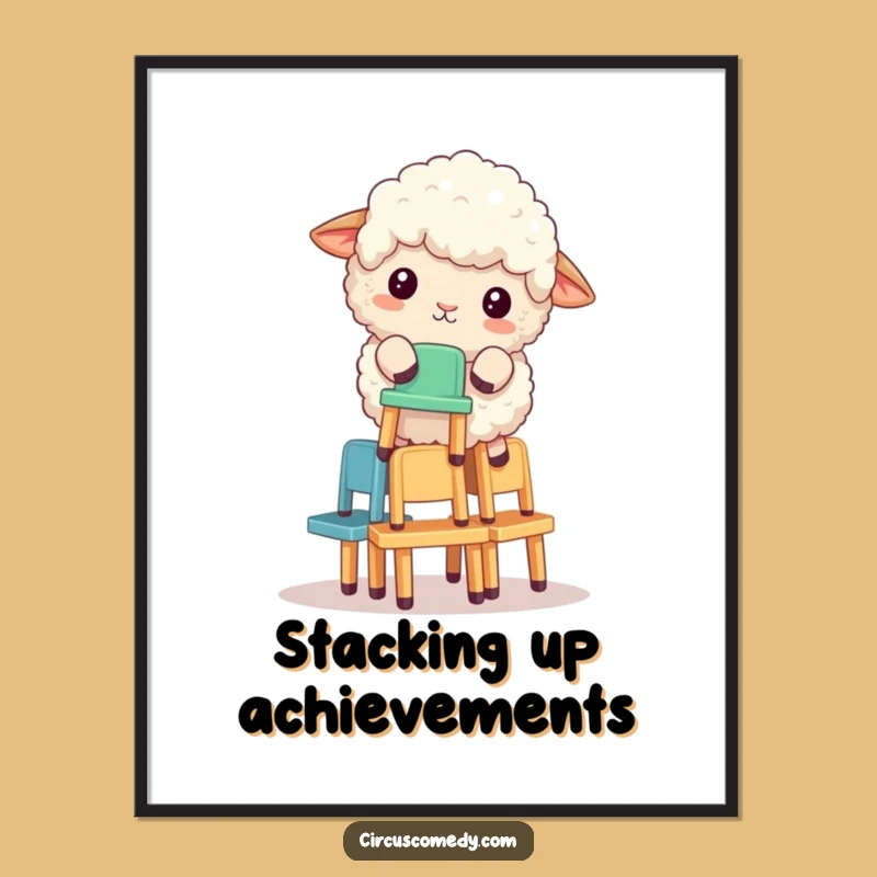 Funny Sheep Chair Stacker Poster - Hilarious Animal Balance Art Gift