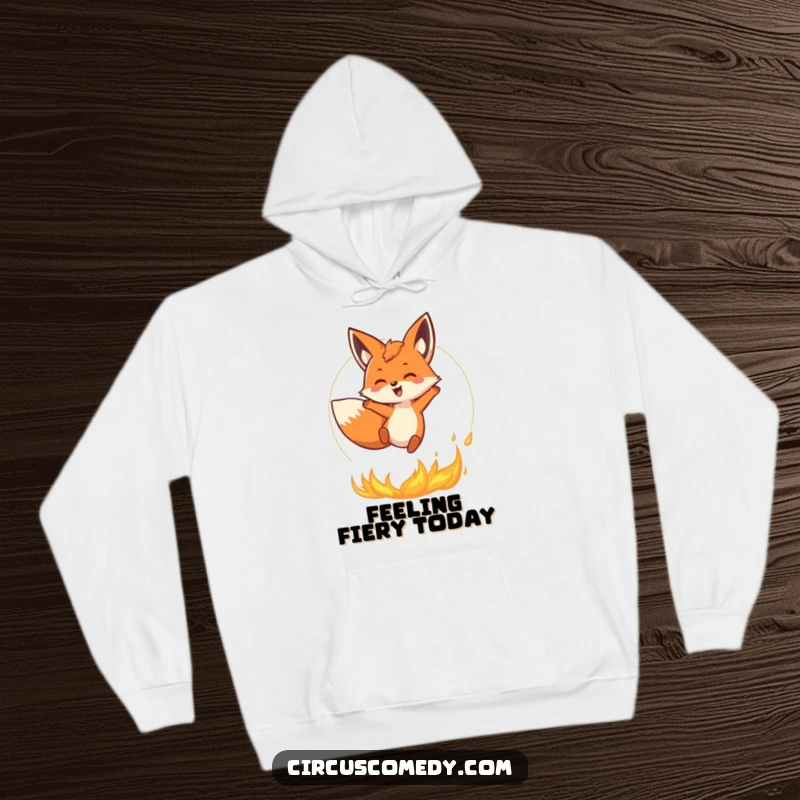 Funny Fox Hoodie: A happy fox performs a daring fire-ring jump, offering cozy warmth and a bold, humorous statement in this funny hoodie.