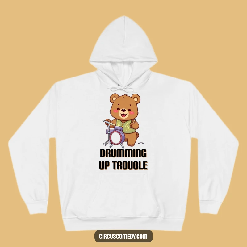 Funny Bear Drummer Hoodie: Cozy & Hilarious Disco Vest Bear Playing Drums, Perfect Gift!