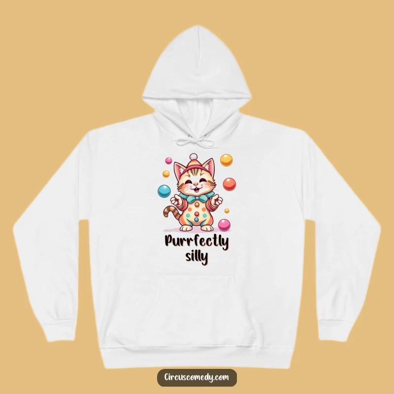 Funny Cat Clown Hoodie: Cozy Juggler Feline in Costume, Perfect Gift for Humor Lovers!