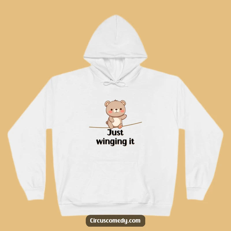 Funny Happy Bear Tightrope Hoodie - Cozy Comfort for Life’s Balancing Acts