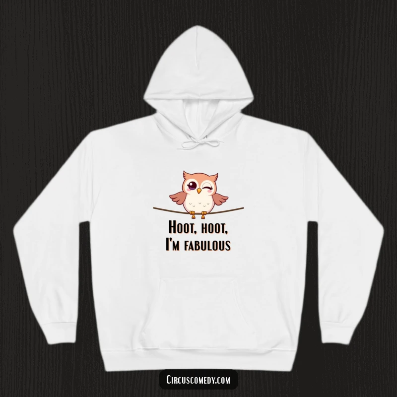 A winking owl expertly balancing on a tightrope, looking cool and collected, featured on a soft and warm hoodie.