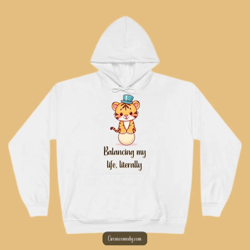 Funny Tiger Top Hat Balancing Hoodie: Cozy and Hilarious Gift for Cold Days!