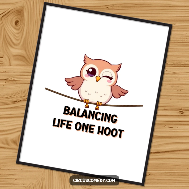 Funny Free Printable Wall Art: A winking owl is perfectly balanced on a tightrope, adding a humorous and artistic touch to any space.