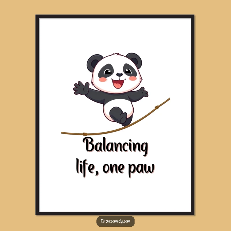 Funny Free Printable Wall Art: Panda Tightrope Balance, Quirky Downloadable Decor!