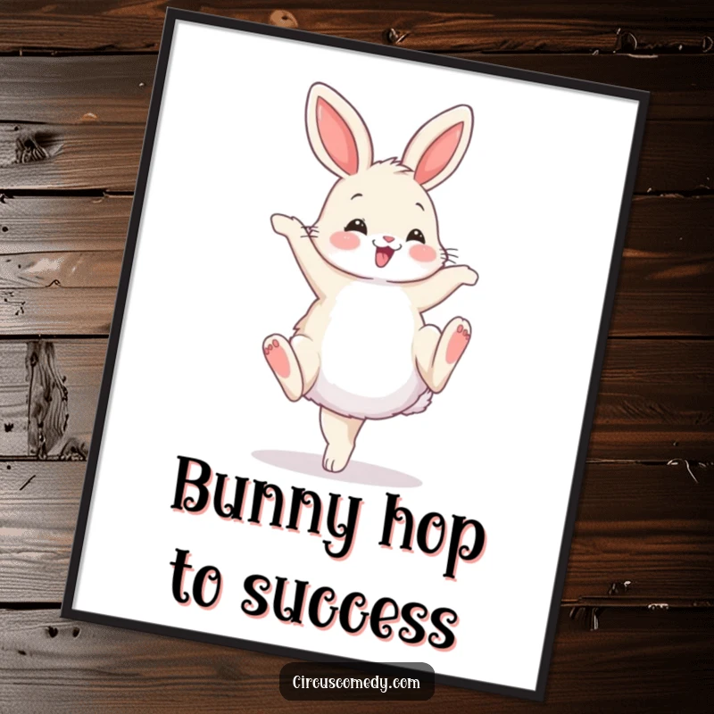 Funny Free Printable Wall Art: A fluffy bunny performing a dynamic cartwheel with a flourish, adding a playful touch.