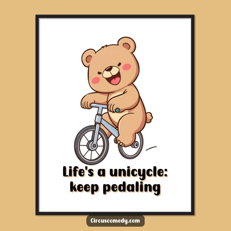 Free Printable Bear Unicycle Art: Funny Determined Rider Downloadable Wall Decor