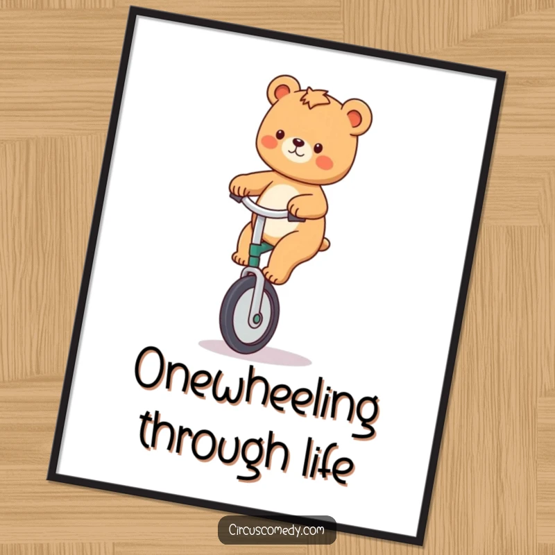 Funny Free Printable Wall Art: A playful bear expertly riding a unicycle, bringing whimsical energy to the space.