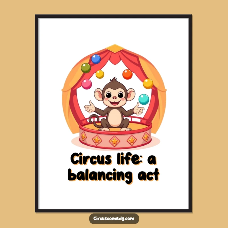 Free Printable Monkey Circus Ring Art: Funny Juggling Downloadable Wall Decor