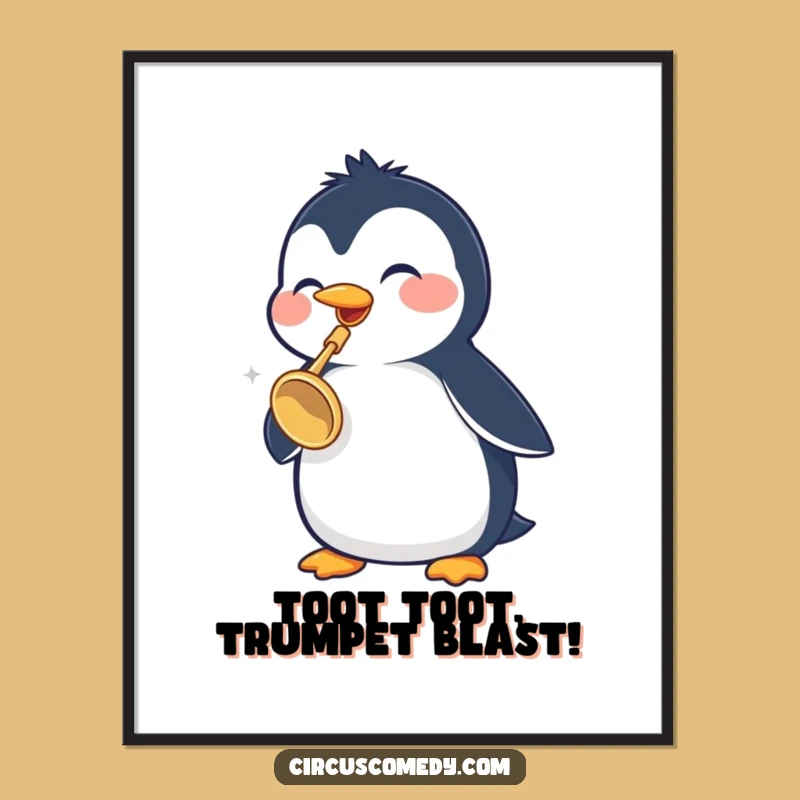 Free Printable Penguin Trumpet Wall Art: Funny Downloadable Poster for Music Lovers