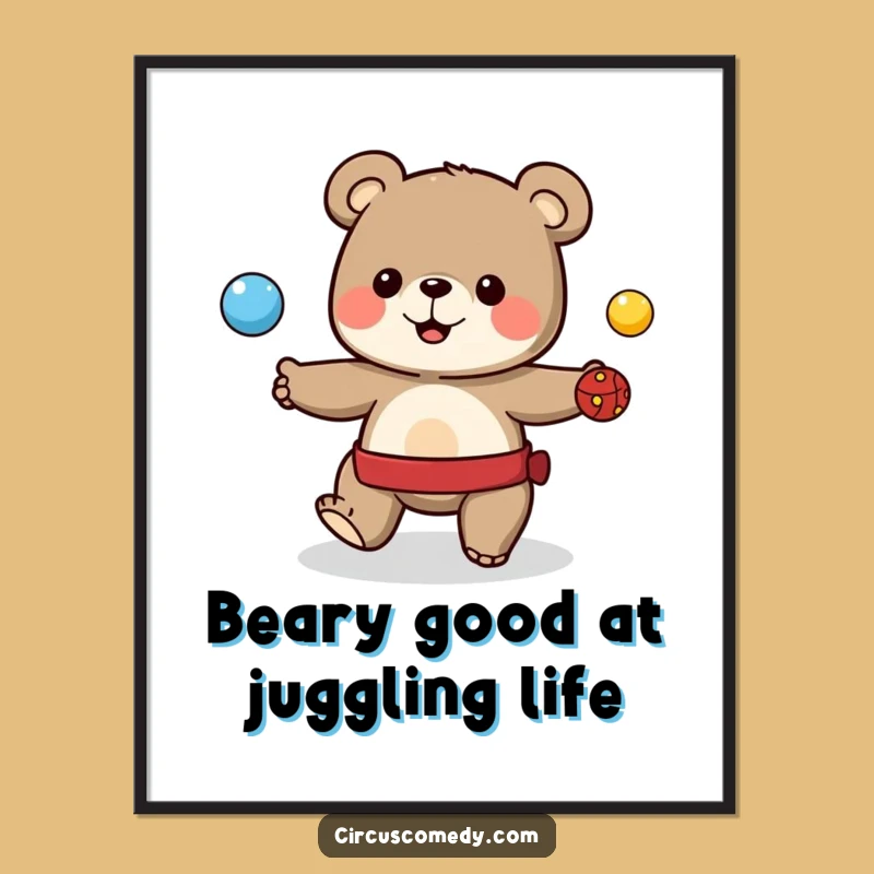 Free Printable Wall Art: Cute Bear Juggling Balls - Funny Downloadable Art