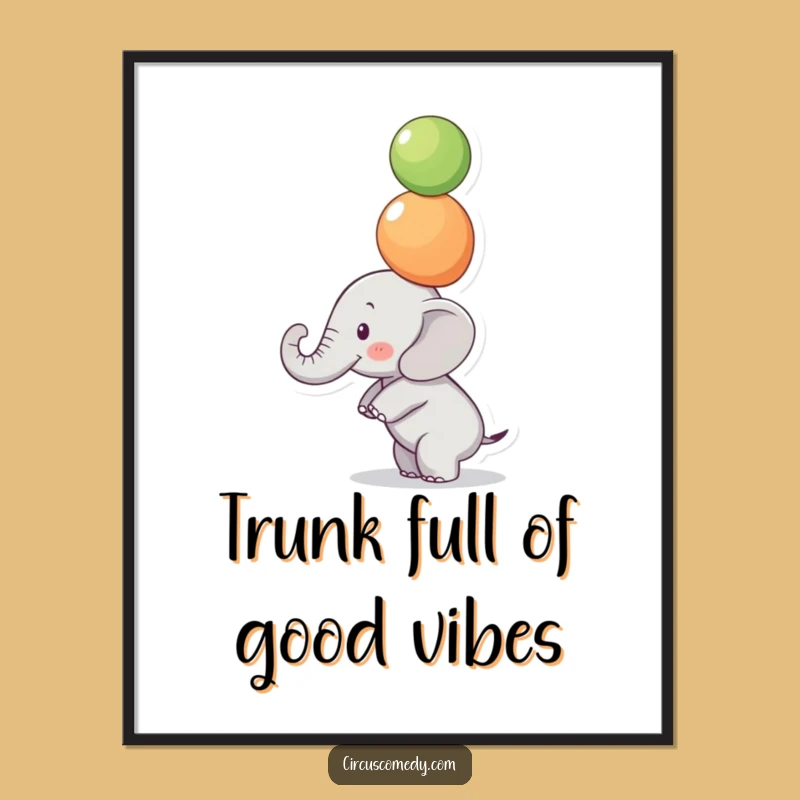 Free Printable Wall Art: Focused Elephant Ballancer, Humorous Downloadable Decor