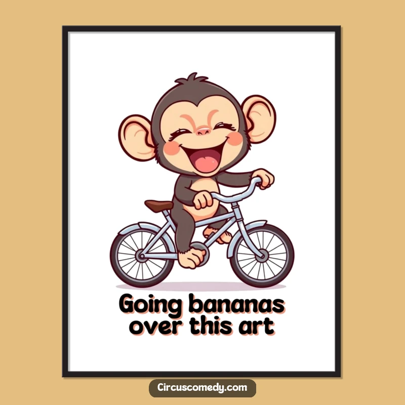 Free Printable Wall Art: Giggling Chimp on Bike - Funny Decor, Downloadable Art!