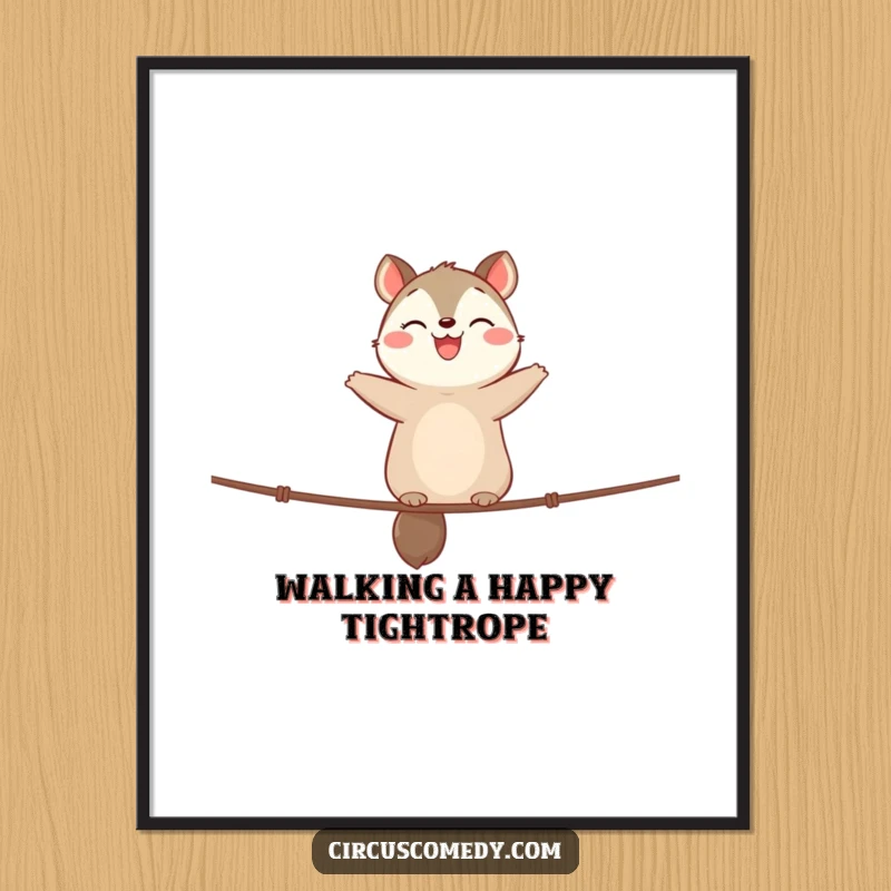 Funny Free Printable Wall Art: Happy animal balancing on a tightrope with a wide smile, a whimsical piece for decor.