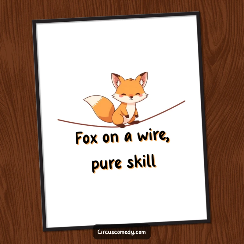 Funny Free Printable Wall Art: Sly fox with determined focus balancing on a tightrope, a daring and downloadable art creation.