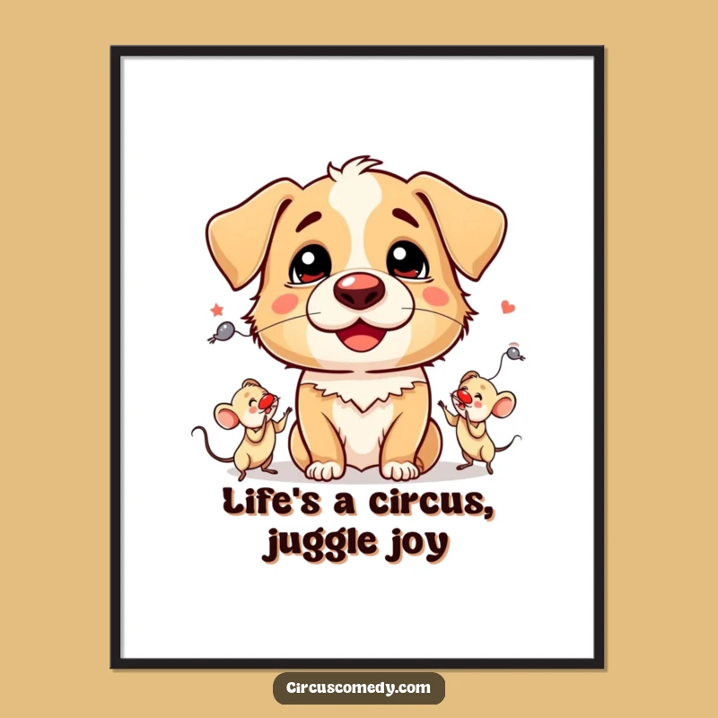 Funny Free Printable Dog Clown Wall Art: Juggling Mice Downloadable Decor