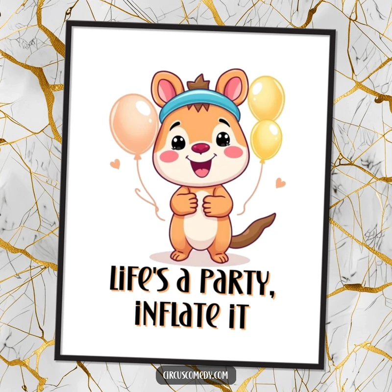 Funny Free Printable Wall Art: An energetic animal with a big smile, enthusiastically creating whimsical balloon animals.