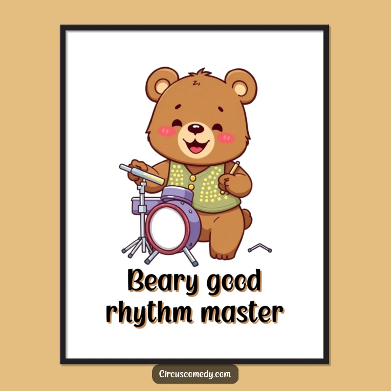 Funny Free Printable Wall Art: Rocking Bear Drummer Downloadable Decor for Music Lovers