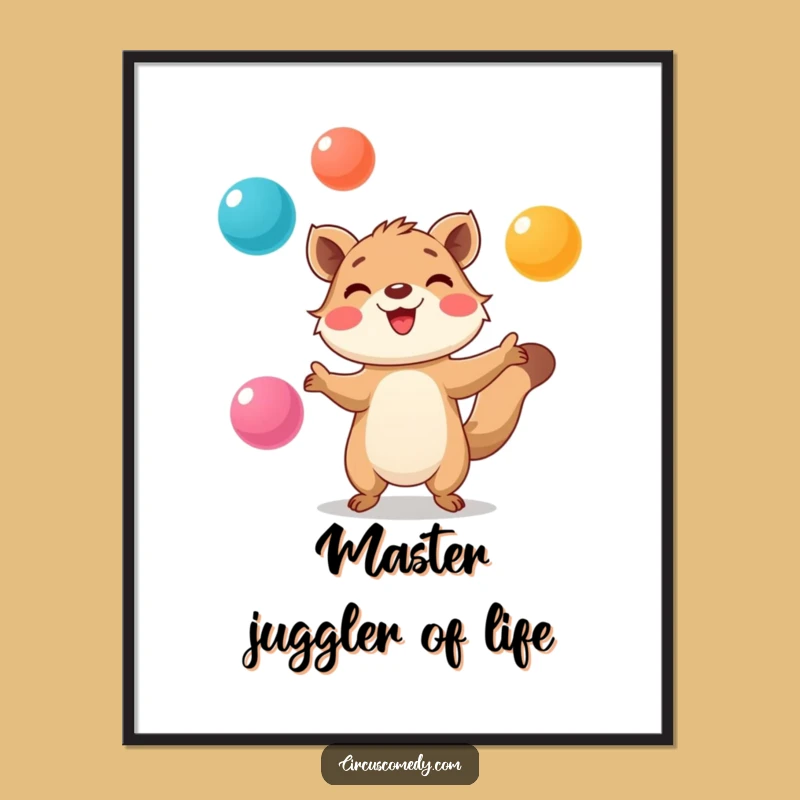 Free Printable Wall Art: Focused Animal Juggles Colorful Balls Decor