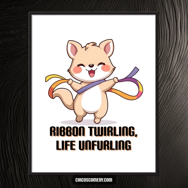 Funny Free Printable Wall Art: A happy animal is captured mid-twirl, a colorful ribbon creating a dynamic swirl.