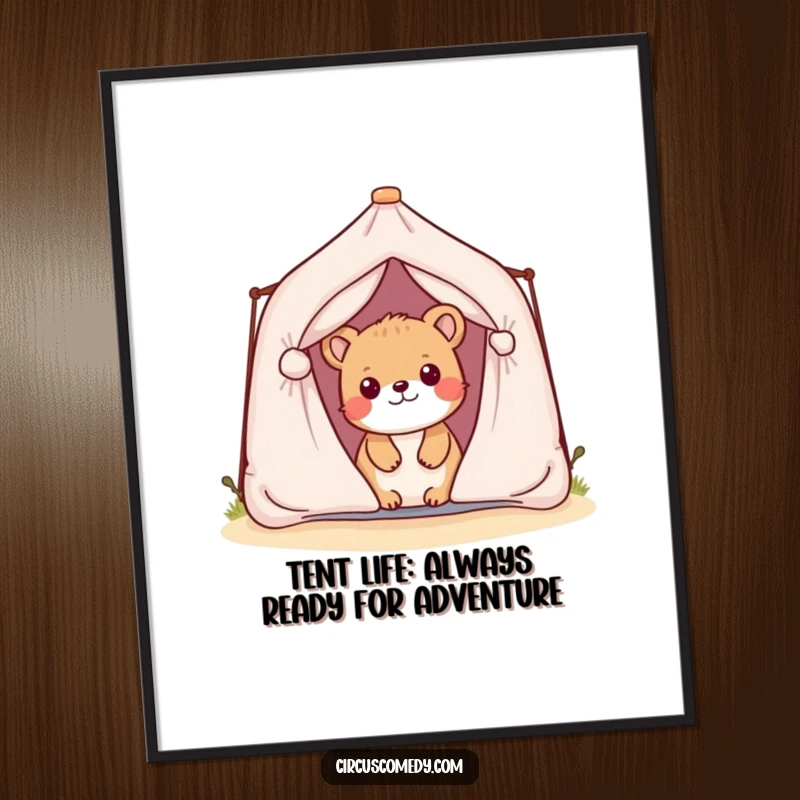 Funny Free Printable Wall Art: A curious and playful animal peeking from behind a miniature tent, adding charm.