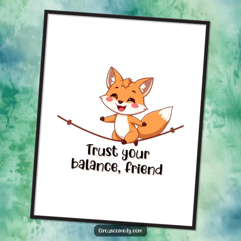 Funny Free Printable Wall Art: A cheerful fox masterfully walks a tightrope, adding a dose of humor and artistic flair to your decor.