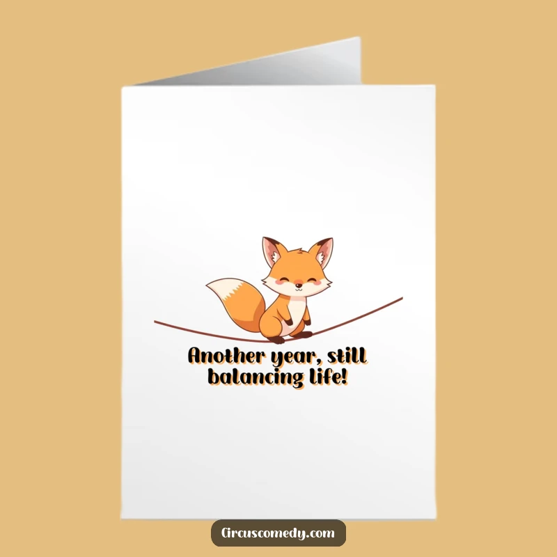 Free Printable Birthday Card: Witty Fox on Tightrope for a Daring Downloadable Gift
