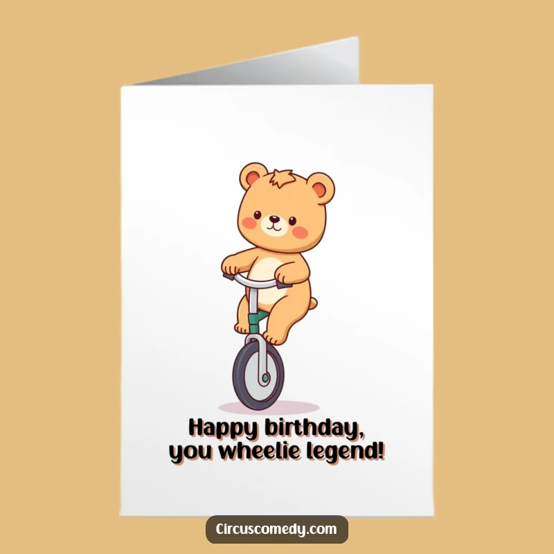 Free Printable Bear Unicycle Birthday Card: Funny Downloadable Greeting for Celebrations