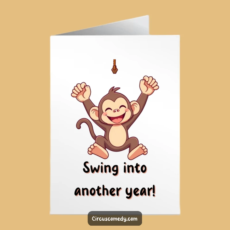 Free Printable Birthday Card: Joyful Monkey Trapeze Fun Downloadable Gift