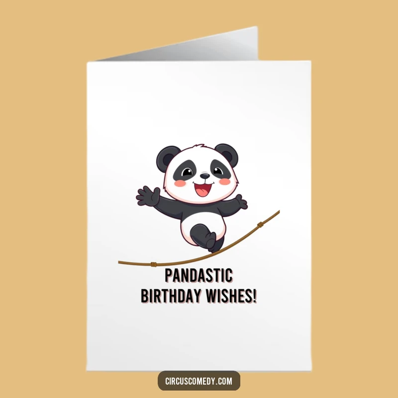 Free Printable Birthday Card: Panda's Tightrope Walk, Funny Downloadable Gift!