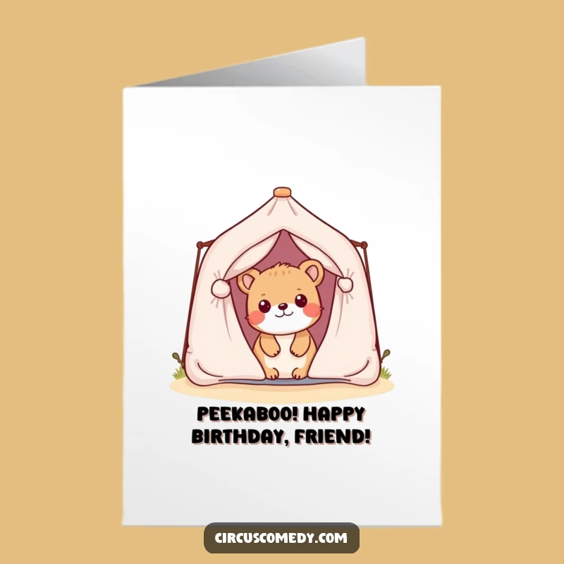 Free Printable Birthday Card: Playful Animal Tent Surprise Fun Downloadable Gift