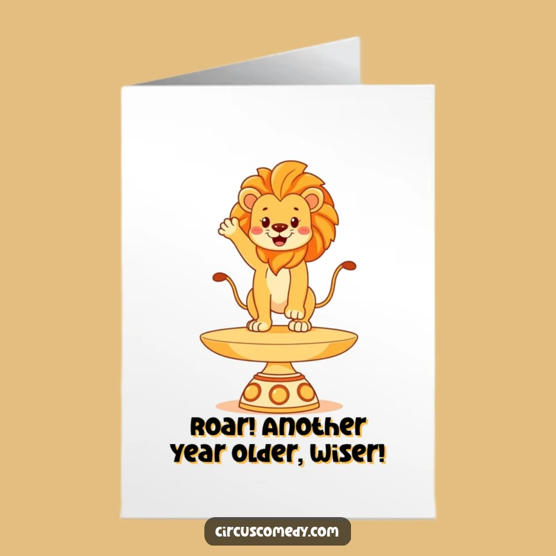 Free Printable Birthday Card: Proud Lion's Plate Balancing Act for a Roaring Downloadable Gift