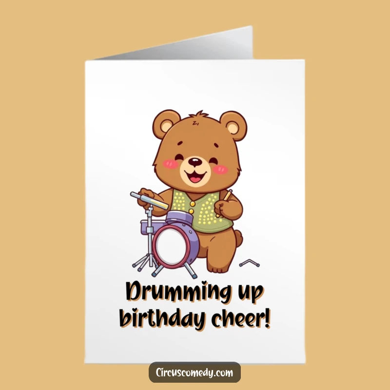 Funny Free Printable Birthday Card: Rocking Bear Drummer Downloadable Gift for Music Lovers