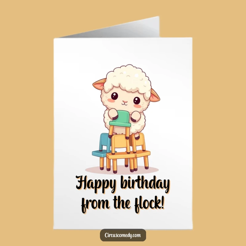 Free Printable Birthday Card: Sheep's Chair Stack - Funny Downloadable Gift