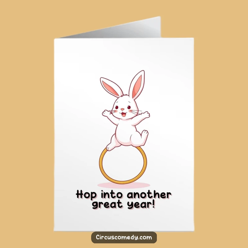 Free Printable Birthday Card: Energetic Rabbit High Jump for a Fun Downloadable Gift
