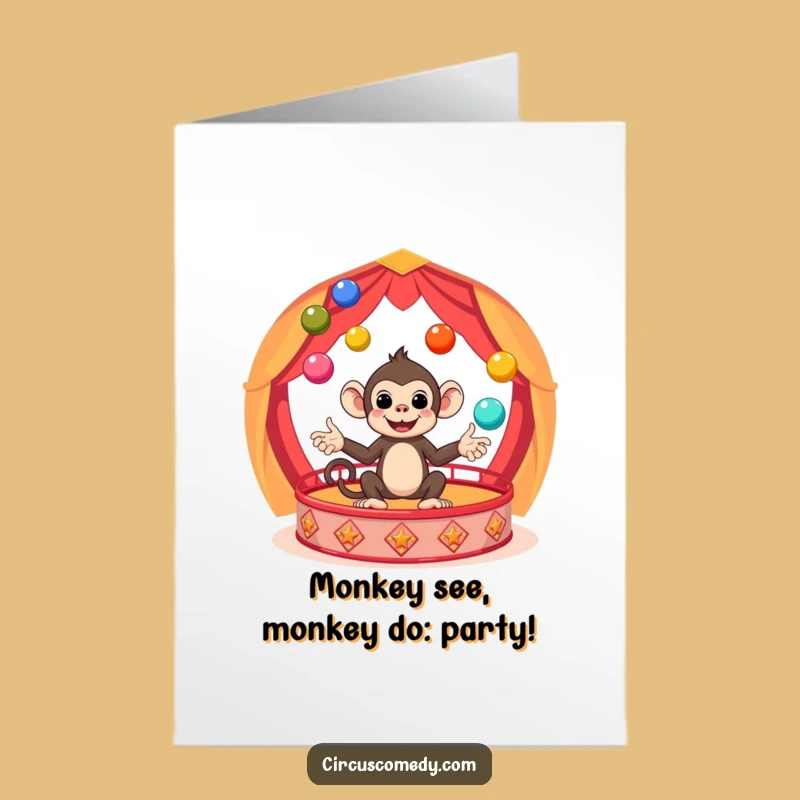 Free Printable Monkey Circus Birthday Card: Funny Juggling Fun Downloadable Gift