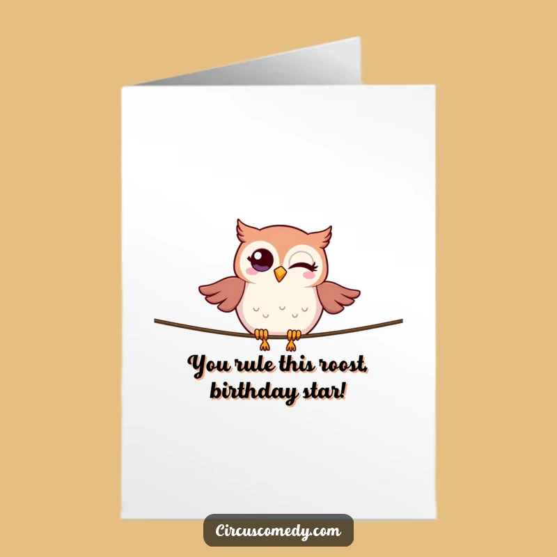 Free Printable Bday Card: Winking Owl Tightrope - Balanced Fun Downloadable Gift!