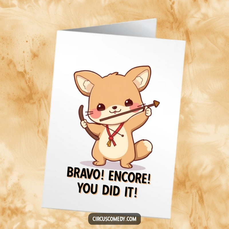 Funny Free Printable Congratulations Card: A determined animal proudly takes a deep, theatrical bow after a stellar accomplishment.