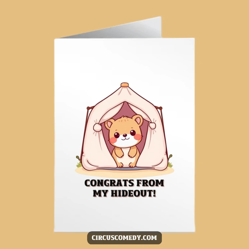 Free Printable Congratulations Card: Playful Animal Tent Peek Surprise Download