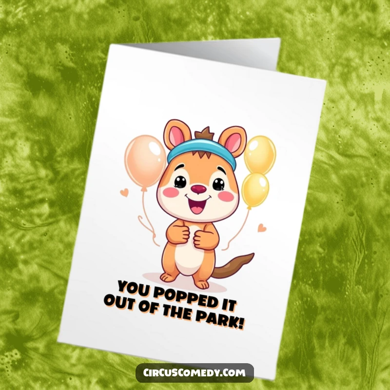 Funny Free Printable Congratulations Card: A cheerful animal artist skillfully creates intricate balloon animals to celebrate success.