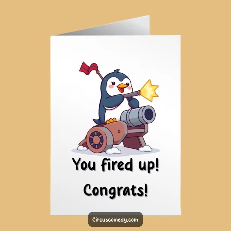 Free Printable Congrats Card: Penguin Cannon Launch Funny Downloadable Gift!