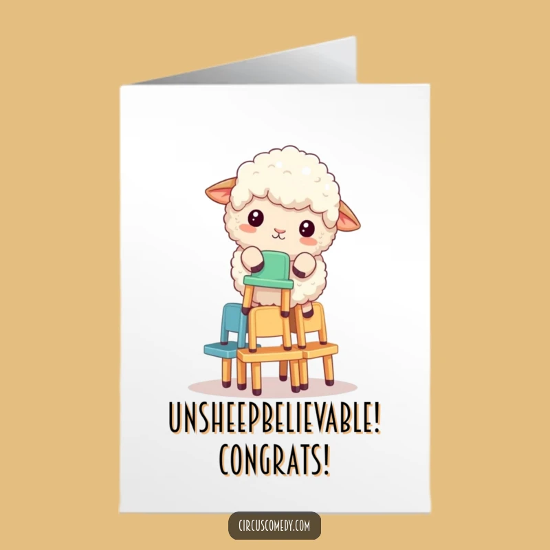 Free Printable Congratulations Card: Sheep's Balancing Act - Funny Downloadable Gift